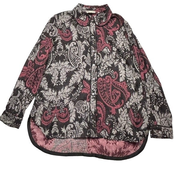 Soft Surroundings Button Down Shirt M Paisley Knitwear Tunic Oversized - Picture 1 of 5